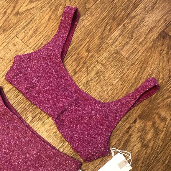 Good American Hawaiian Pink Sparkle Scoop Top and Swim Brief Bikini Set Size 2 - Picture 3 of 11